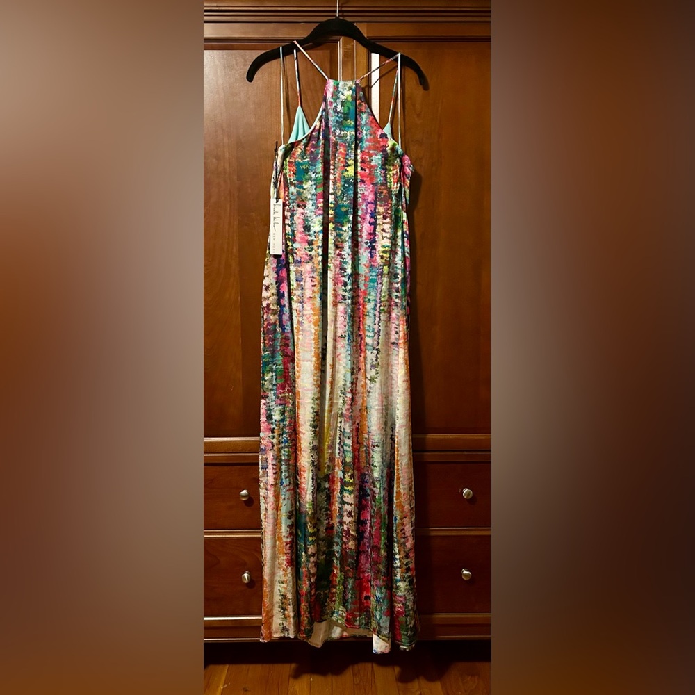 Nicole Miller Watercolor Abstract Print
Satin Charmeuse Maxi Dress Size M